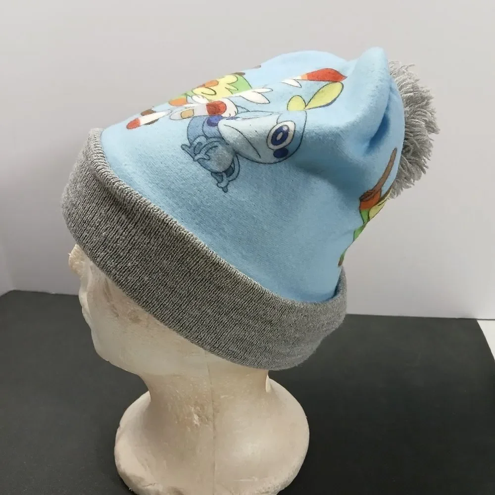 Pokémon Gray Beanie‎ Youth OSFM Grookey, Sobble, & Scorbunny Pom Pom Boggin 2021